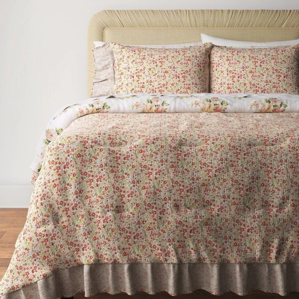 3pc Teen Printed Floral Double Ruffle Comforter Set - Threshold Studio McGee